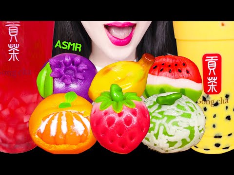 <strong>ASMR</strong> FRUIT RICE CAKES, BOBA <strong>BUBBLE</strong> TEA 과일 화과자, 버블티, 밀크티 먹방 EATING SOUNDS