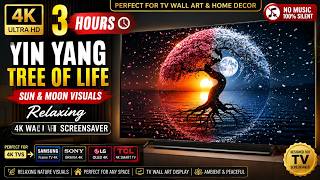 ☯️3 Hours 4K TV Screensaver | Yin Yang Tree of Life Wall Art & Sun Moon Visuals