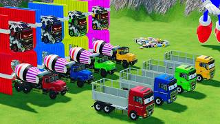 Garage with Colors - ALL MIXER TRUCK WITH DOUBLE FLATBED TRAILER TRUCK, MERCEDES, SCANIA, VOLVO