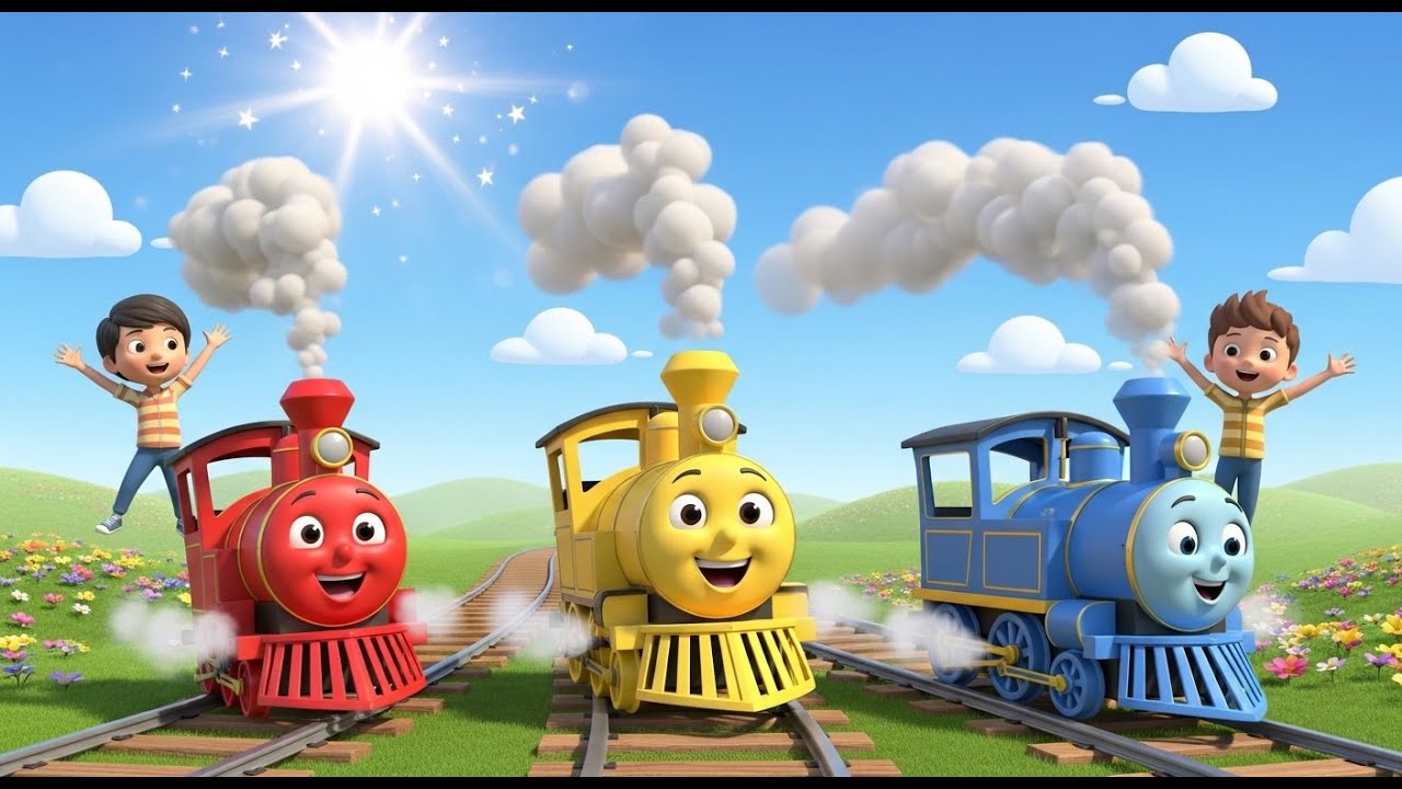 Три маленьких игрушечных поезда: Пых-пых-пых | Песенка про поезда и счёт для детей