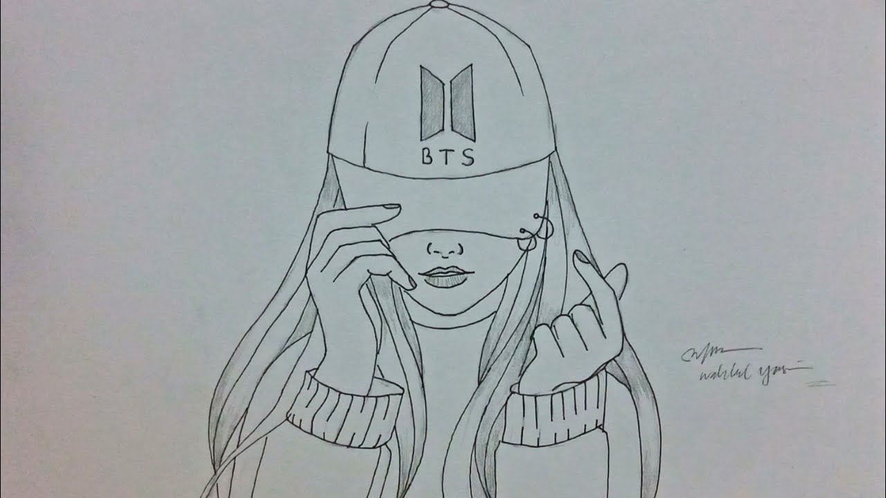 MENGGAMBAR ANIME CEWEK PAKAI TOPI BTS YouTube