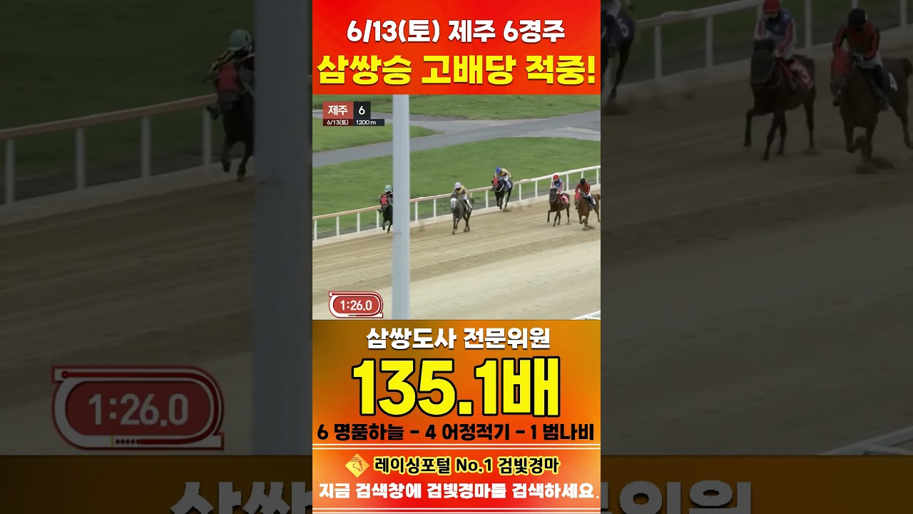 [제주 경마] 6월 13일 토요 6경주 삼쌍도사 전문위원 삼쌍승 고배당 적중 #하이라이트 #horse #경마 #automobile #한국마사회 #게임 #비트코인 #뉴스#korean