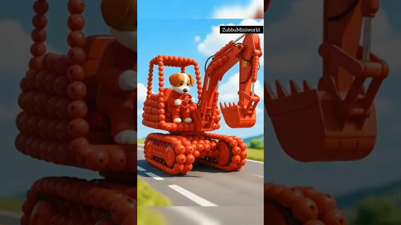 Cute Cartoon Dog Driving a Red Blueberry Excavator 🍓🚜  