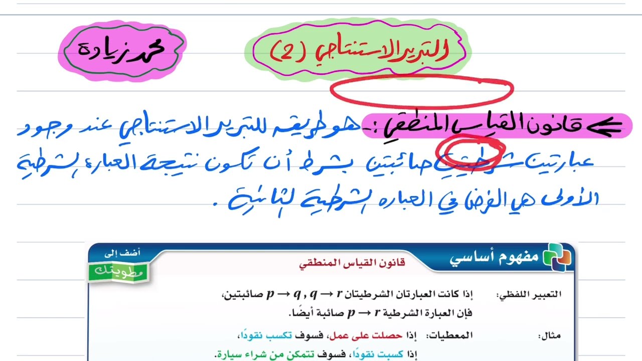 التبرير الاستنتاجي (٢) رياضيات اول ثانوي 1446