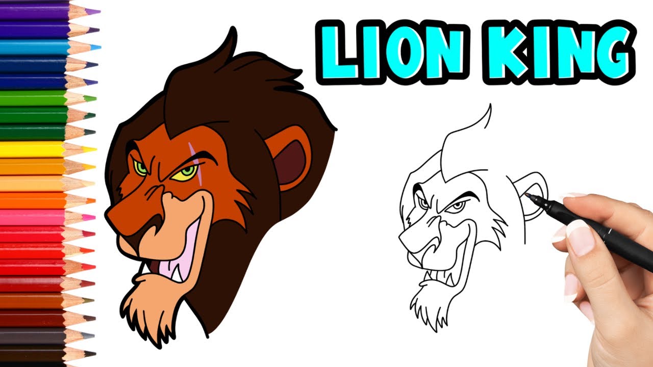 How to draw this fabulous picture of Scar from Lion King Disney - YouTube
