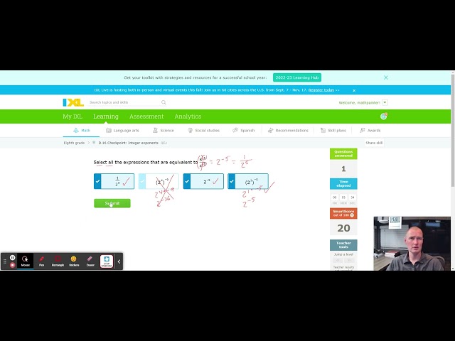 IXL D.16 8th grade math Checkpoint Integer exponents GEJ - YouTube