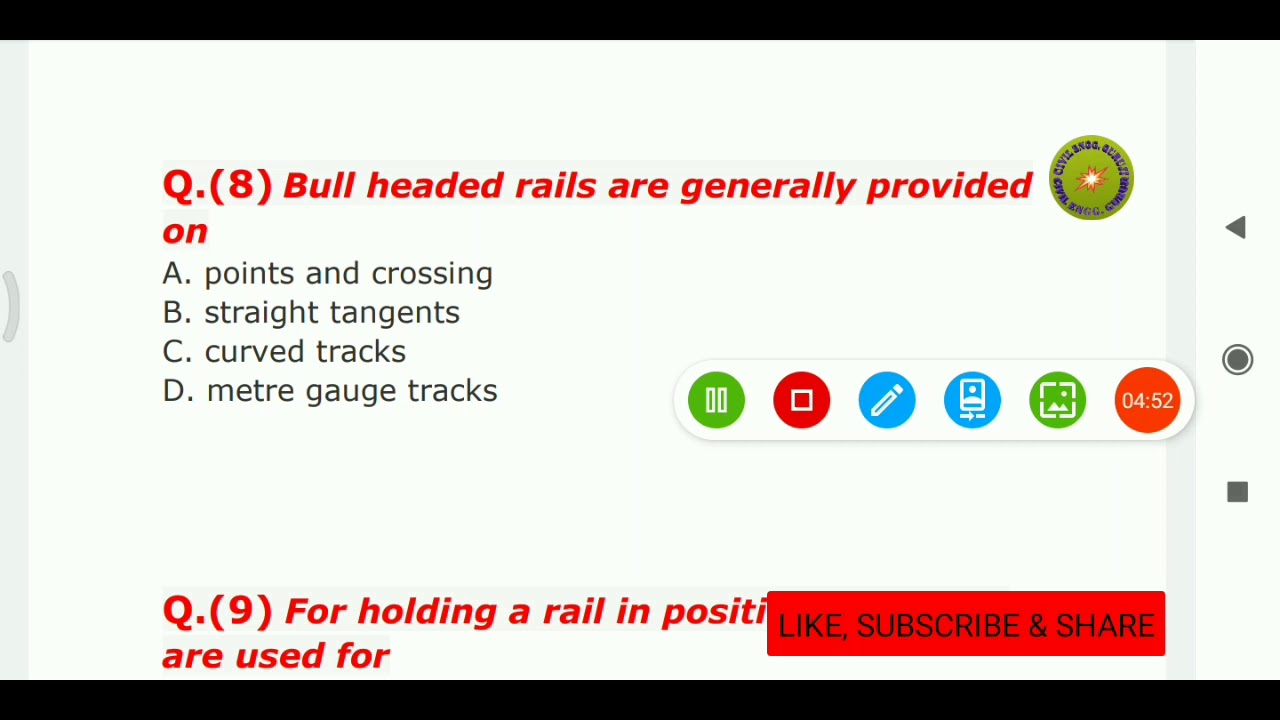 RAILWAY Engg. (PART-01) Objective Type Question, For All Civil