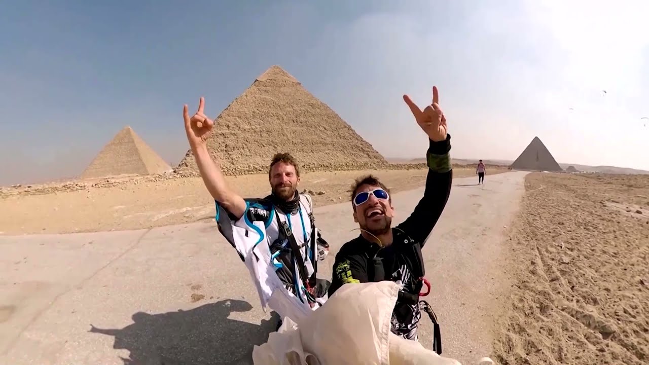 Daredevil whizzes past Giza pyramids in wingsuit