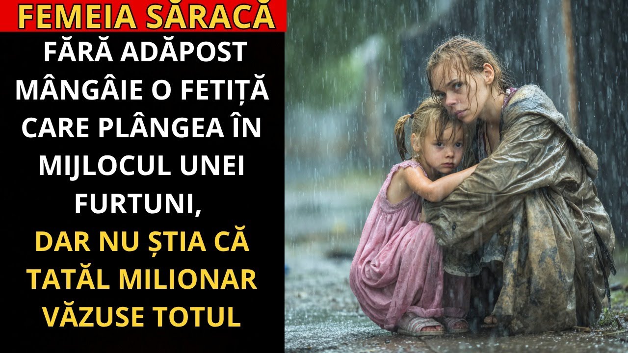 fără adăpost mângâie o fetiță care plângea în mijlocul unei furtuni, dar nu știa că TATĂL MILIONAR