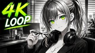 Green Eyes in Black and White - Aesthetic Anime Girl Live Wallpaper (1 Hour Loop) 4K