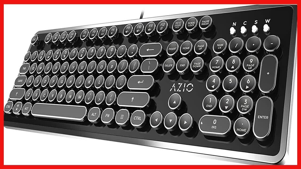 Azio Retro - Wired USB Mechanical Keyboard in Black and Chrome for PC (Blue Switch) (MK-RETRO-01)