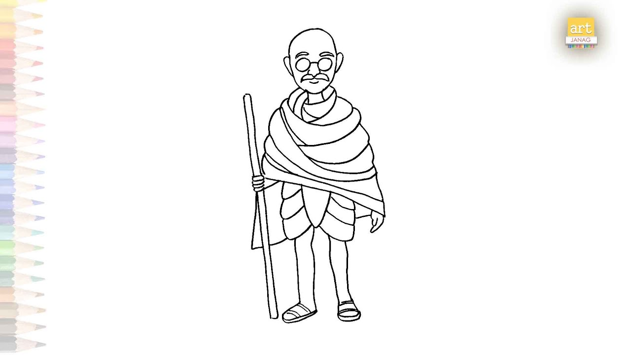 Easy Drawing and Colouring for Kids - Mahatma Gandhi ji... Drawing on  Independence Day by my daughter | Facebook