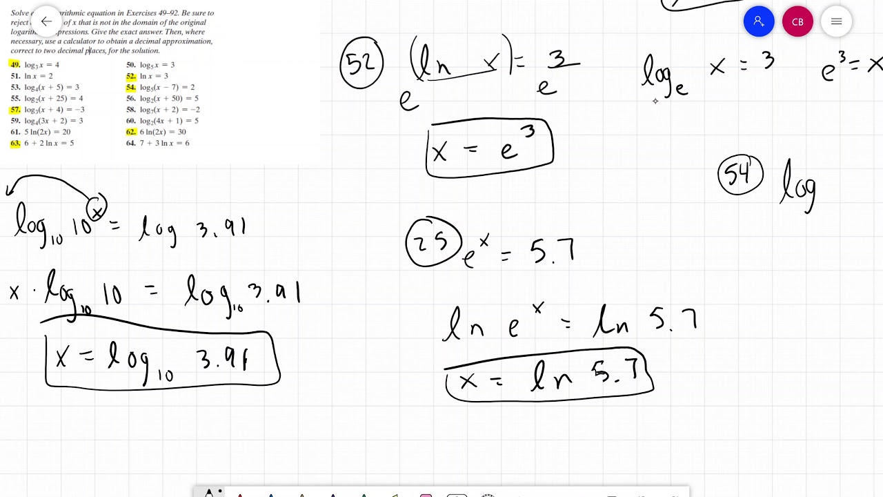 Exponential and Logarithmic Equations Part 1 - YouTube