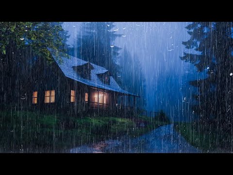 Goodbye Insomnia With Heavy RAIN Sound | Rain Sounds On Old Roof In Foggy Forest At Night, Study