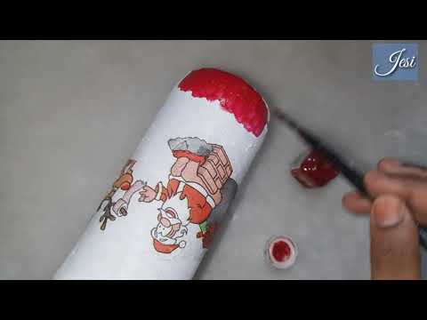 Xmas Bottle Decor/ Decoupage Art On Bottle/Glass Bottle Art