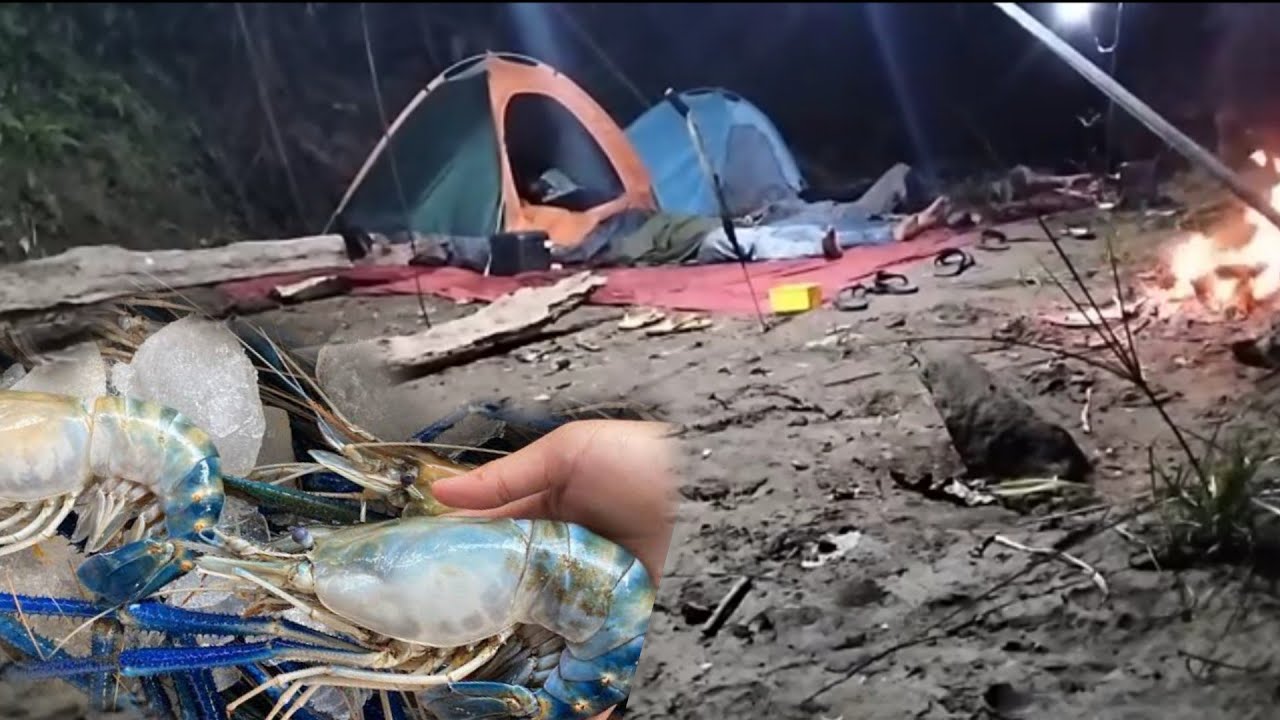 camping hujan deras enak camping di pinggir sungai sambil pesta ikan baung & udang galah besar
