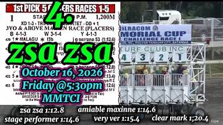 MMTCI LIVE RACING GUIDE BY:ARNEL HORSE RACING GUIDE FRIDAY@5:30PM OCT. 16, 2026 @MetroTurfTV MMTCI LIVE RACING GUIDE BY:ARNEL HORSE RACING GUIDE FRIDAY@5:30PM OCT. 16, 2026 @MetroTurfTV