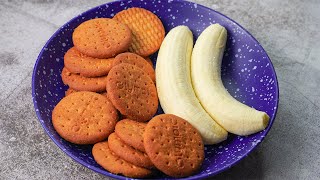 5 mins Fireless Cooking | Instant Dessert Recipe With Banana & Biscuit | Banana Ladoo Recipe | Yummy