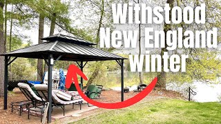 Modern Shade: The Horizon - 10x14 Hard Top Gazebo w/Lights, Galvanized Steel Double Roof, & Netting