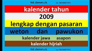 kalender 2009 lengkap pawukon - weton - pasaran kalender jawa / hijriah