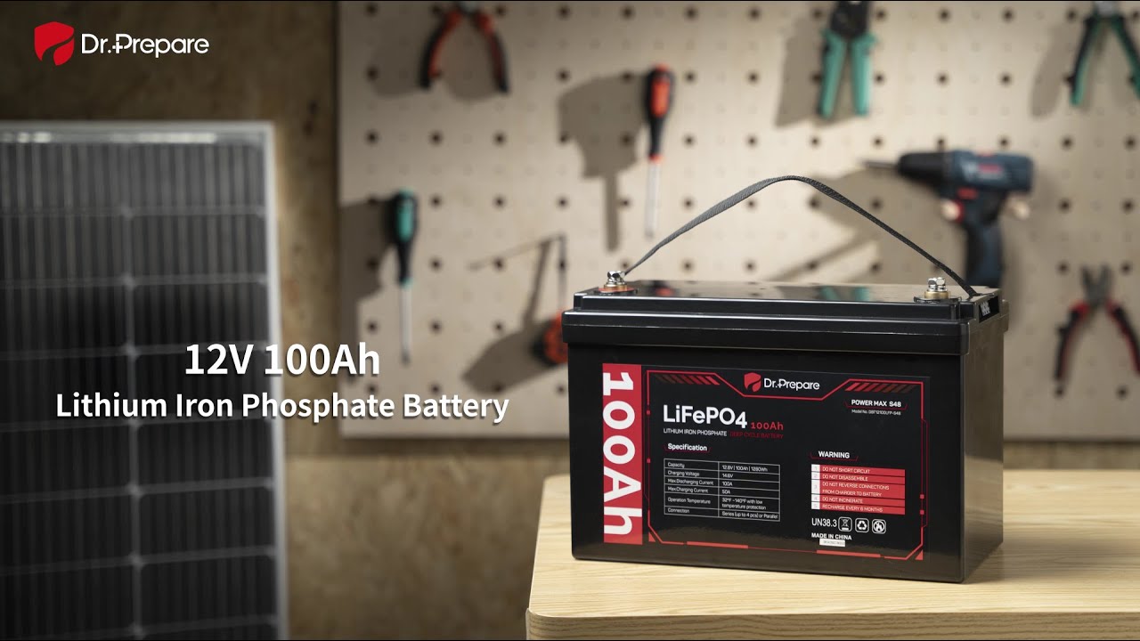 DR.PREPARE 12V 100Ah LiFePO4 Battery, Lithium Batteries 12v with 100A BMS,  1280Wh Group 31 Deep Cycle Lithium Iron Phosphate Battery for RV, Trolling