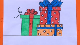 تعليم الرسم للأطفال/رسم هدايا رأس السنة/cute christmas gifts drawing easy step by step with colour