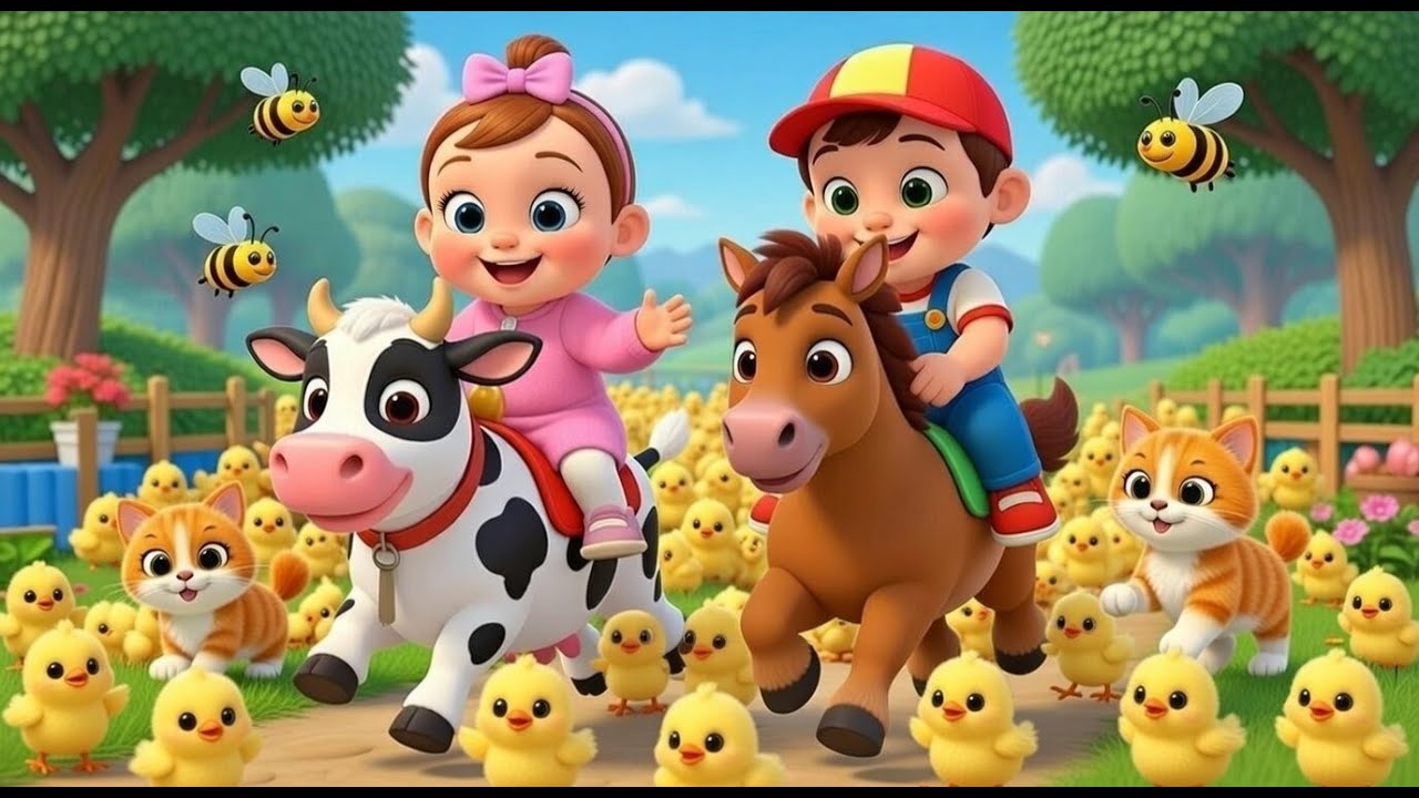 LOS POLLITOS EN LA GRANJA VAN LA VACA LOLA , la Abejita chiquitita y canciones  cristianas