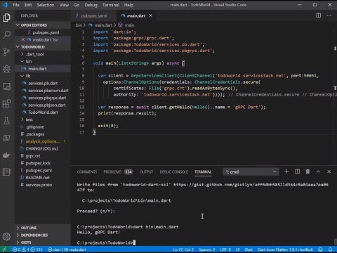 ServiceStack Dart Google protoc generated GrpcServiceClient TodoWorld Example