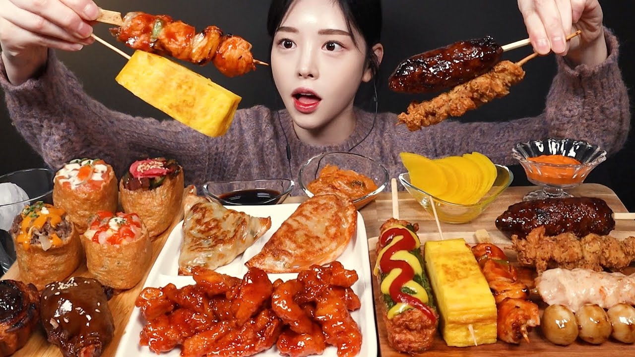 SUB)백화점 식품관 털기! 닭강정 대왕유부초밥 떡갈비파이 꼬치 군만두까지 간식 꿀조합 리얼사운드 Food Court Mukbang Asmr
