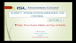 |PSOC lecture- 23|Power system Stability and Types of Stability|