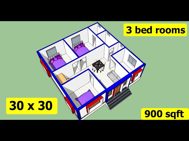 30 X 30 House Plan With 3D Elevation Ii 900 Sqft Ghar Ka Naksha Ii 30 X 30  Ghar Ka Design - Youtube