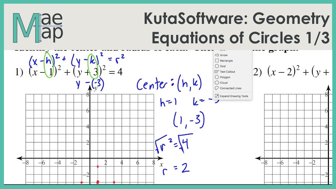 KutaSoftware: Geometry- Equations Of Circles Part 20 Inside Equations Of Circles Worksheet