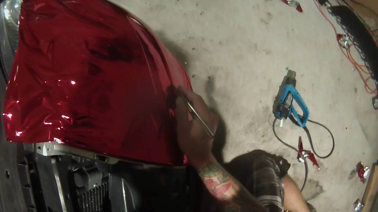 Professional. How to vinyl wrap front bumper. Gloss red chrome (part 2