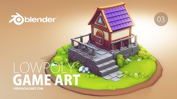 (3/3) Lowpoly Style / Flat Shading - Tiny HUT Modeling in Blender 3d Art | Blender Speed Modeling