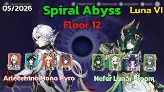 Spiral Abyss 6.5 (Luna VI) Arlecchino Mono Pyro & Nefer Lunar Bloom | Genshin Impact