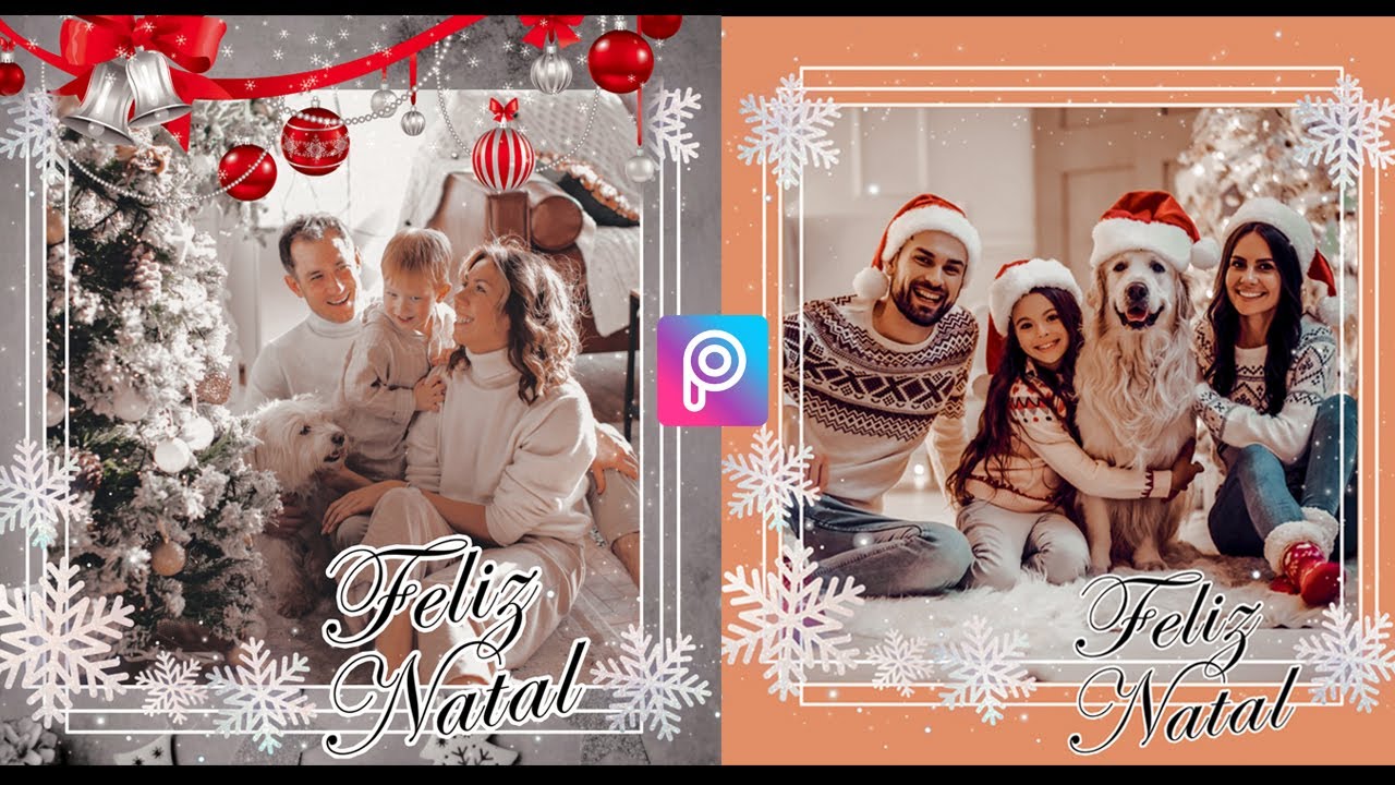 Como colocar decoração de moldura de Natal na foto | Edição básica PicsArt  app | Frame Feliz Natal - YouTube
