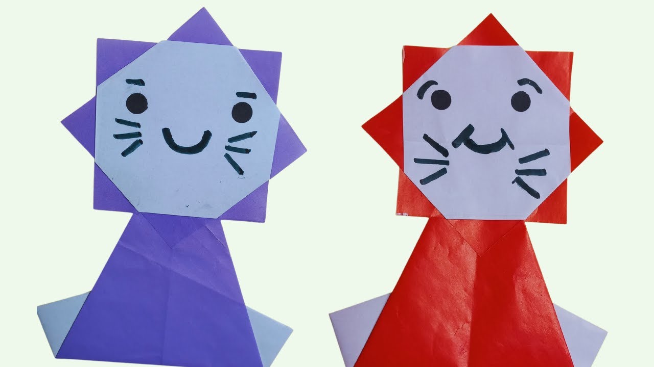 Origami lion face  Paper crafts | origami loin face | origami cat easy | lion crafts | paper lion