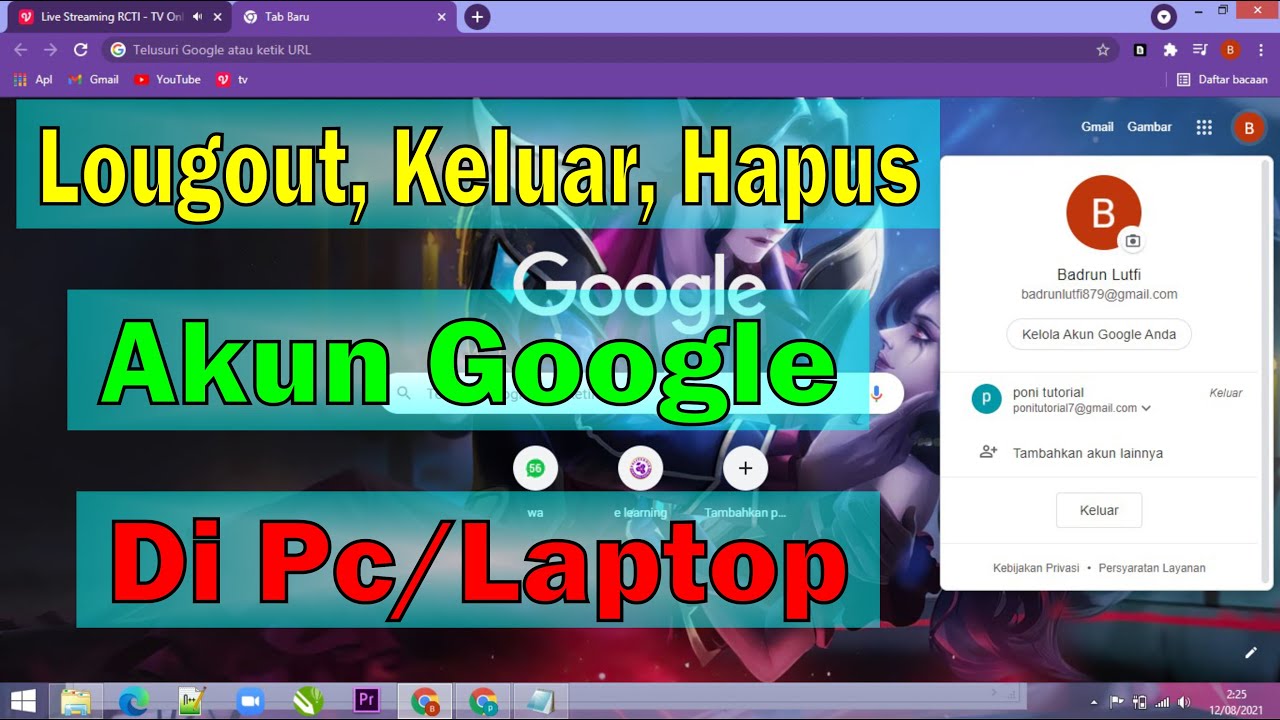 Cara logout Akun Google Di Pc/Laptop YouTube