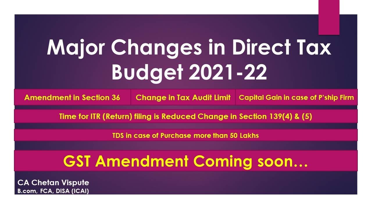 BUDGET 2021 DIRECT TAX AMENDMENT || BY CA CHETAN VISPUTE