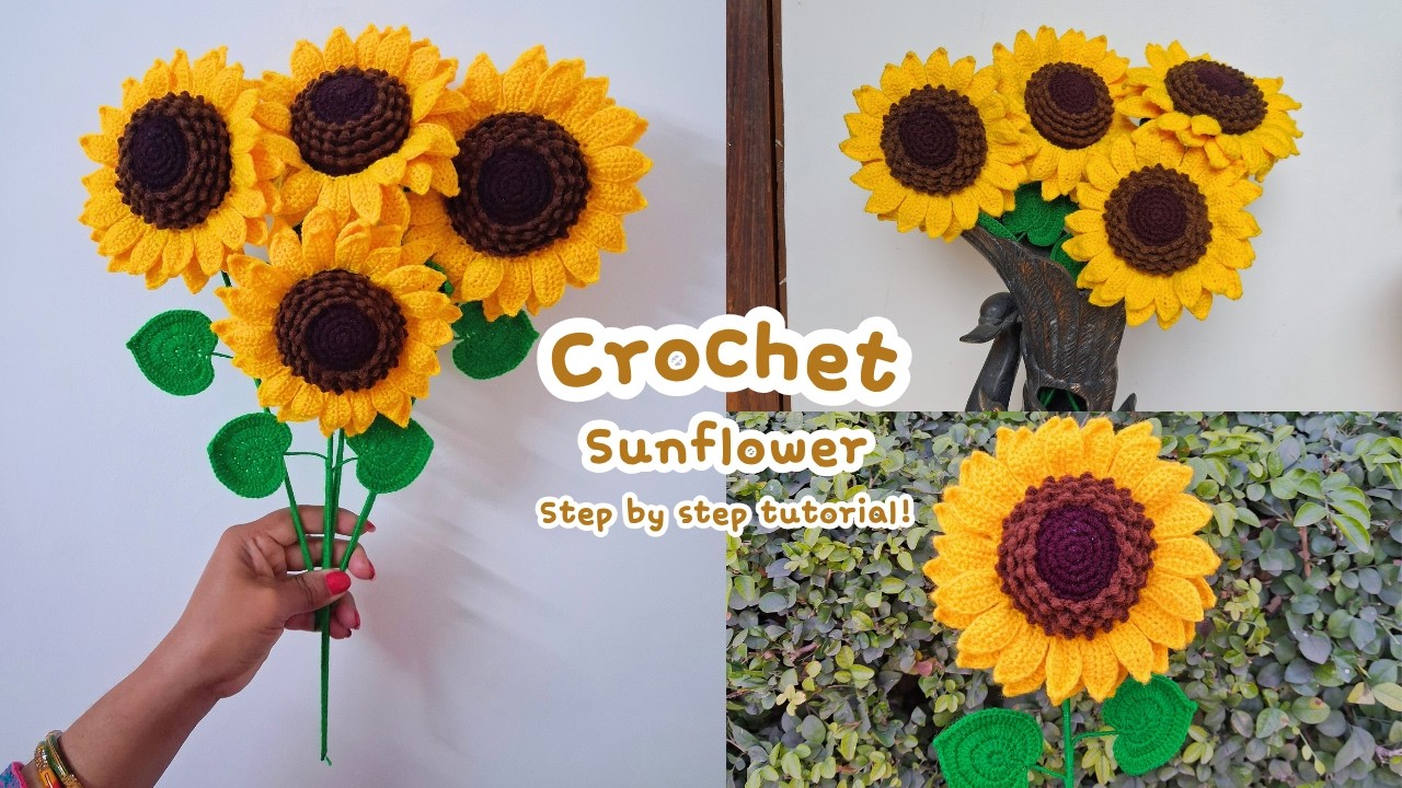 How to make Crochet Sunflowers | Very simple & easy step by step ...