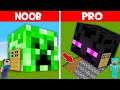 Minecraft NOOB vs PRO: CREEPER HEAD BLOCK HOUSE vs ENDERMAN HEAD BLOCK BASE BATTLE! (Animation)