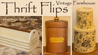 DIY Vintage Farmhouse Storage Thrift Flips | Upcycled Cookie Jar Popcorn Tins Toolbox Organization