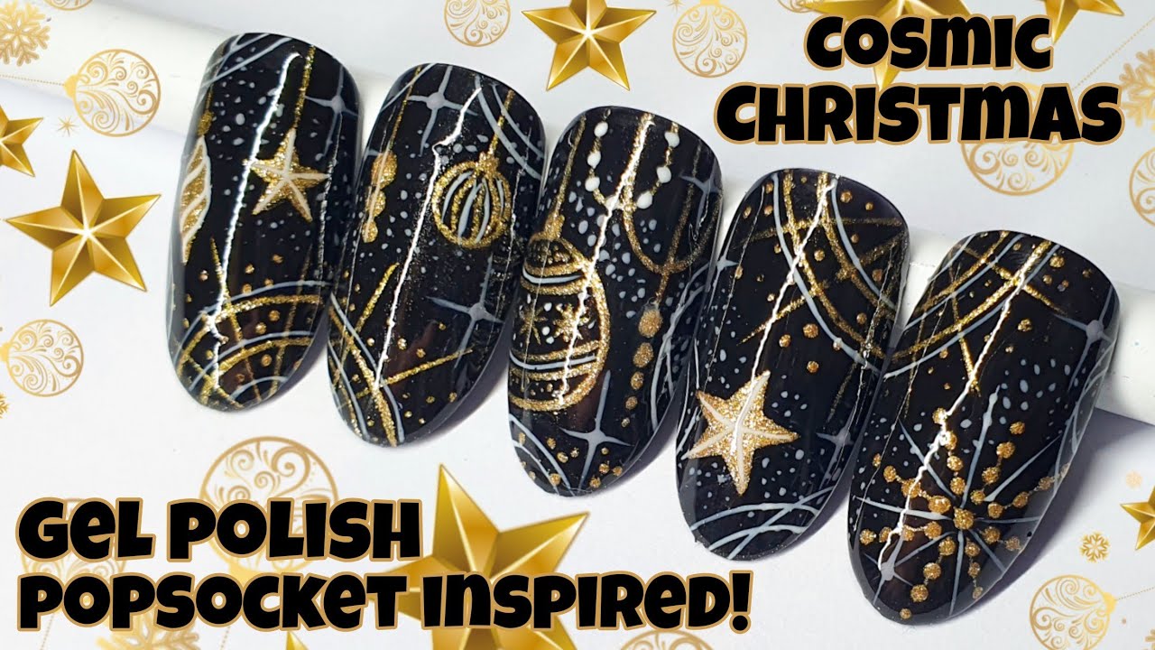 ⭐ КОСМИЧЕСКОЕ РОЖДЕСТВО | Черно-золотой | Урок по дизайну ногтей гель-лаком | Праздничный маникюр...