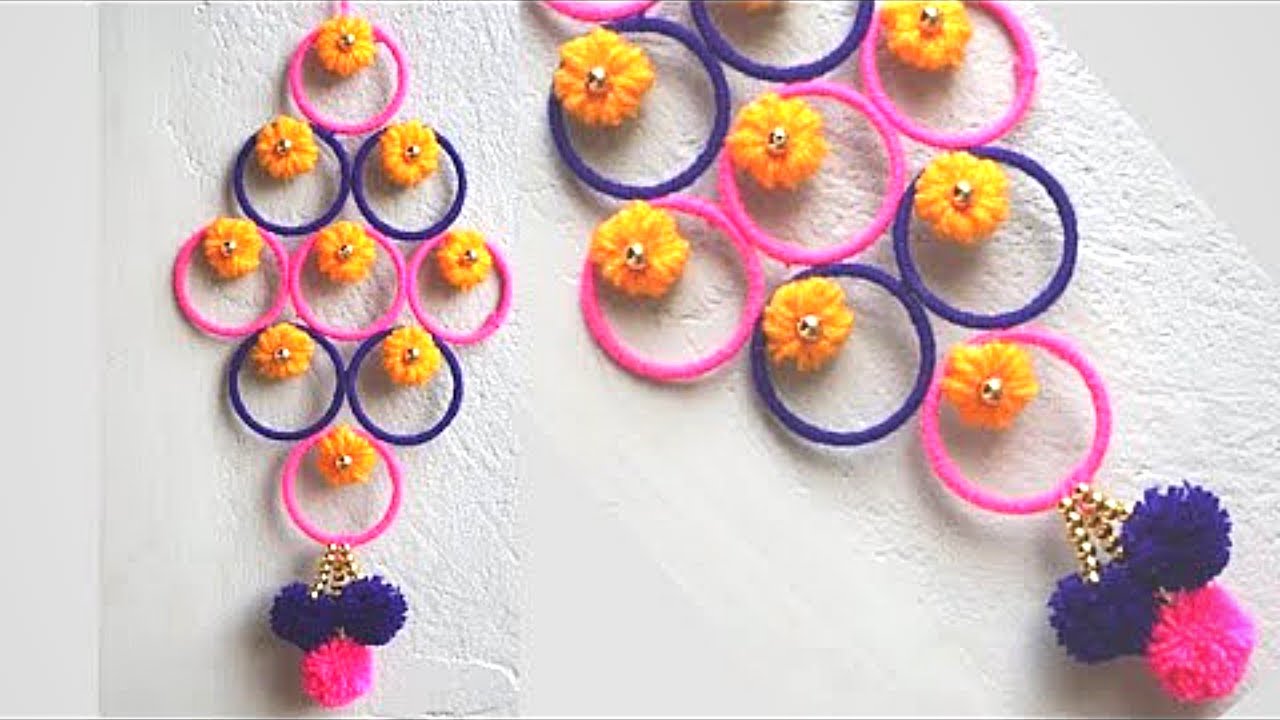 Wall Hanging /Best out of Waste/ Old Bangle Craft / woollen craft without glue gun YouTube