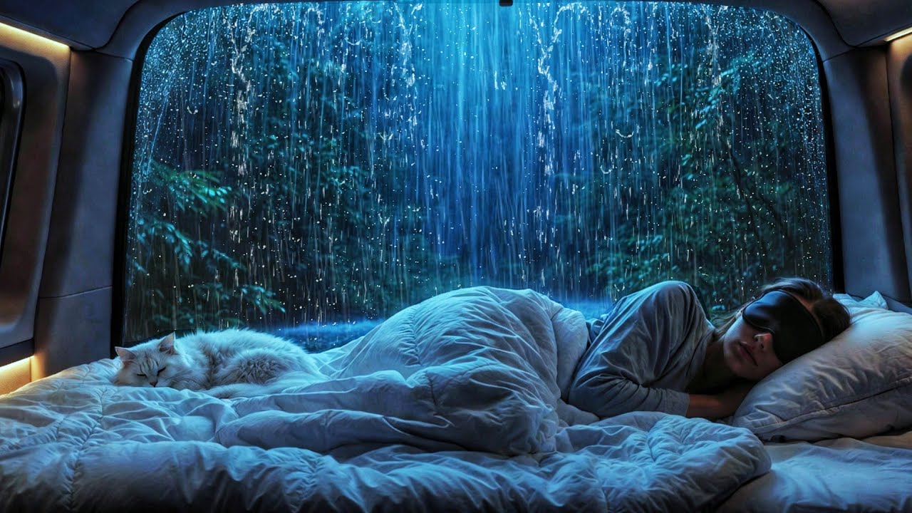 Sleep in 5 Minutes🚗Heavy Rain & Thunder in Cozy Car Rainforest Night for Deep Sleep