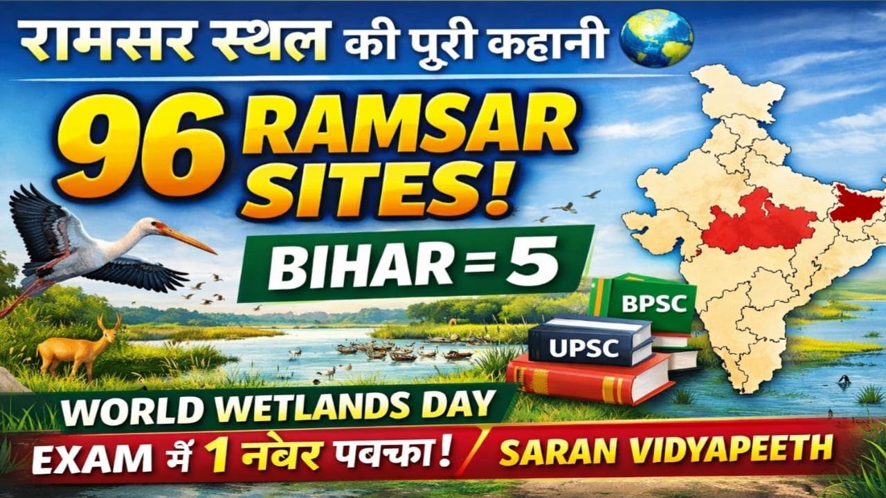 Ramsar Site Explained in Hindi 🌍| भारत में 96 रामसर स्थल | बिहार के 6 रामसर स्थल |World Wetlands Day