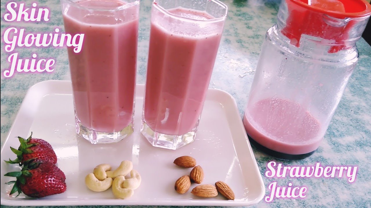 How to make Strawberry Juice Skin Glowing Juice Recipe Refreshing Drink Strawberry Milk Shake