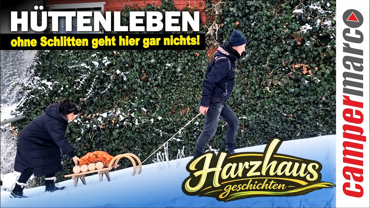 Nur mit dem Schlitten erreichbar: Unsere einsame Hütte im tief verschneiten Harz