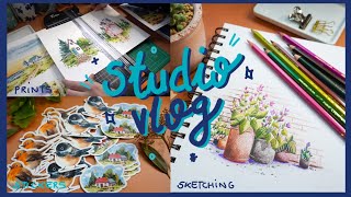 Studio Vlog 2 🌟Colored pencil drawing, making my first prints, new stickers & shop preparations!