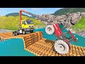 Tractor, Crane Truck Rescue Log Bridge - BeamNG.Drive